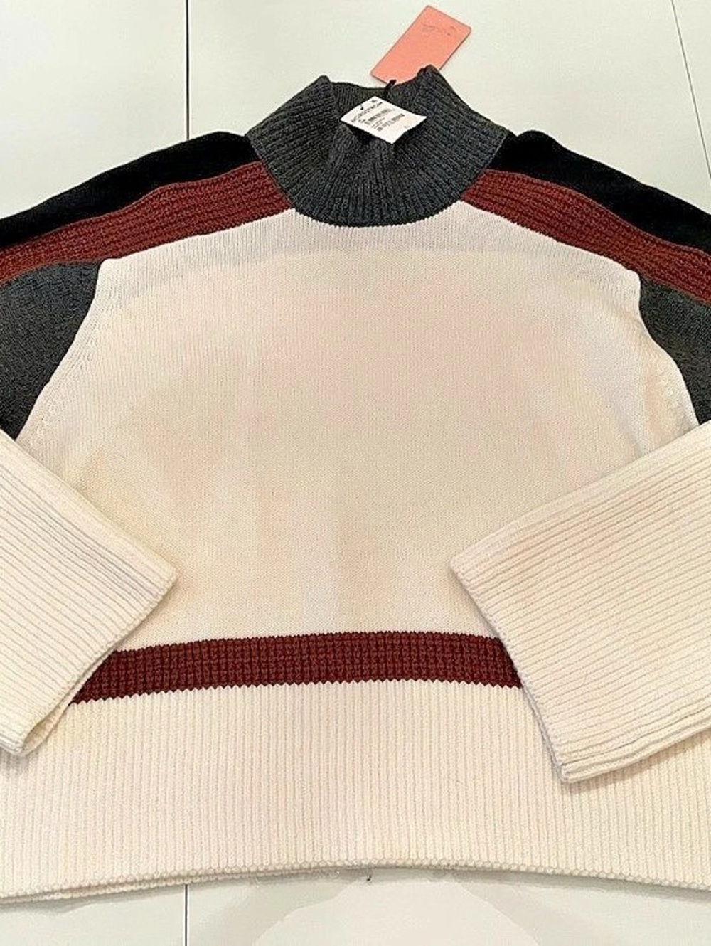 Halogen Color Block Sweater in White & Brown Size XL NWT